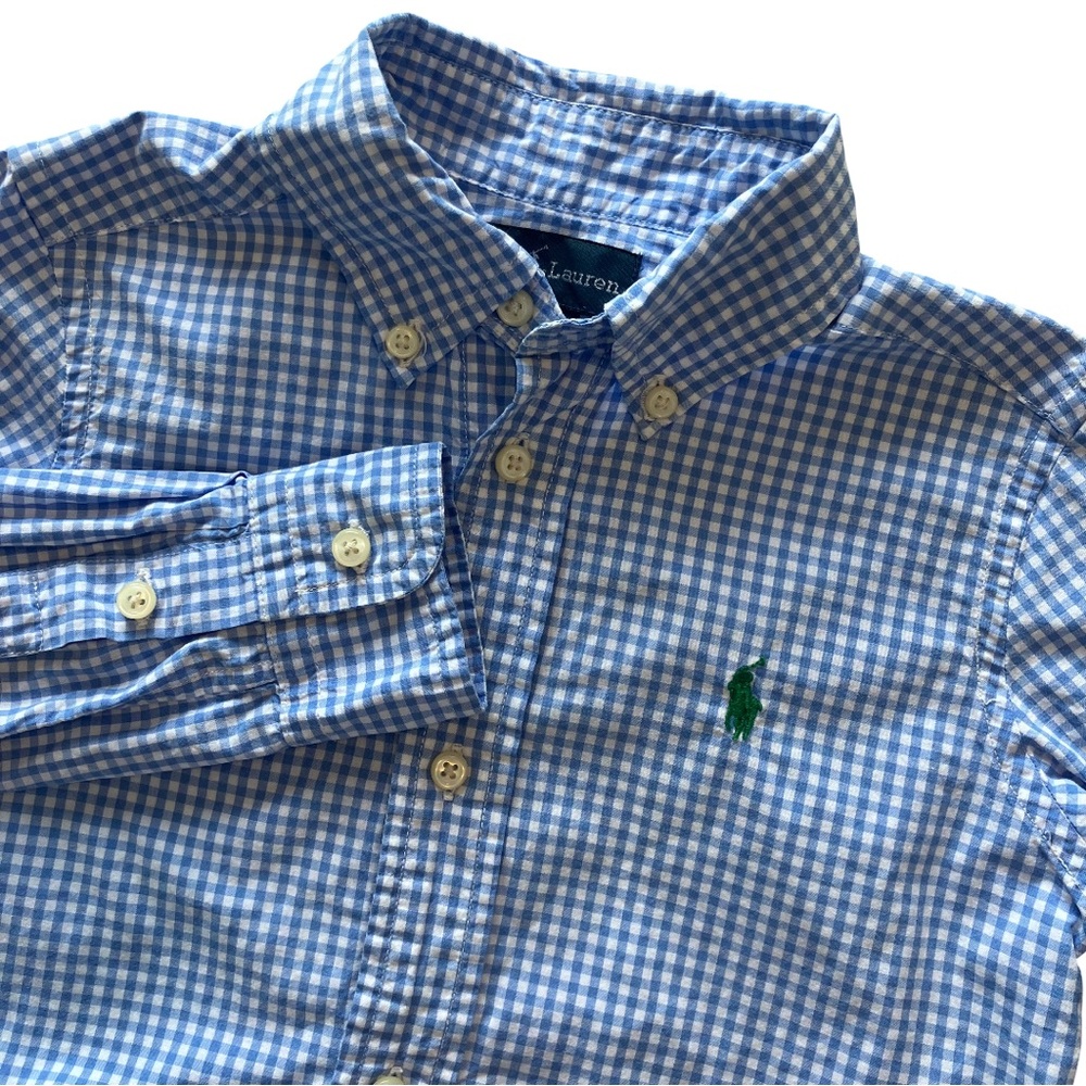 Ralph Lauren Toddler Boy Oxford Button Down Polo Shirt Blue Gingham 2T